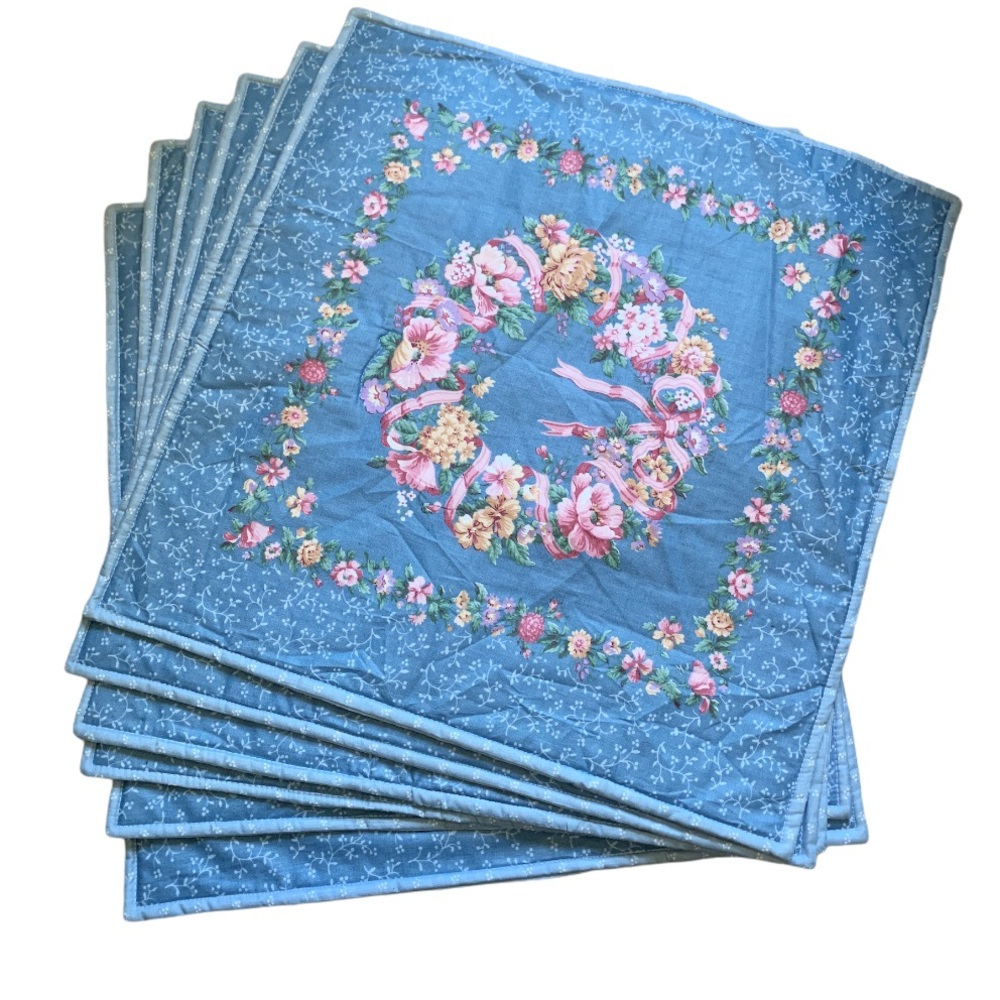 Set of 6 country rose placemats blue square MCM